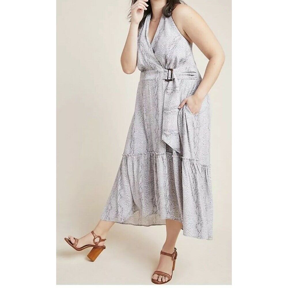 Anthropologie Light Gray Printed Maxi Dress